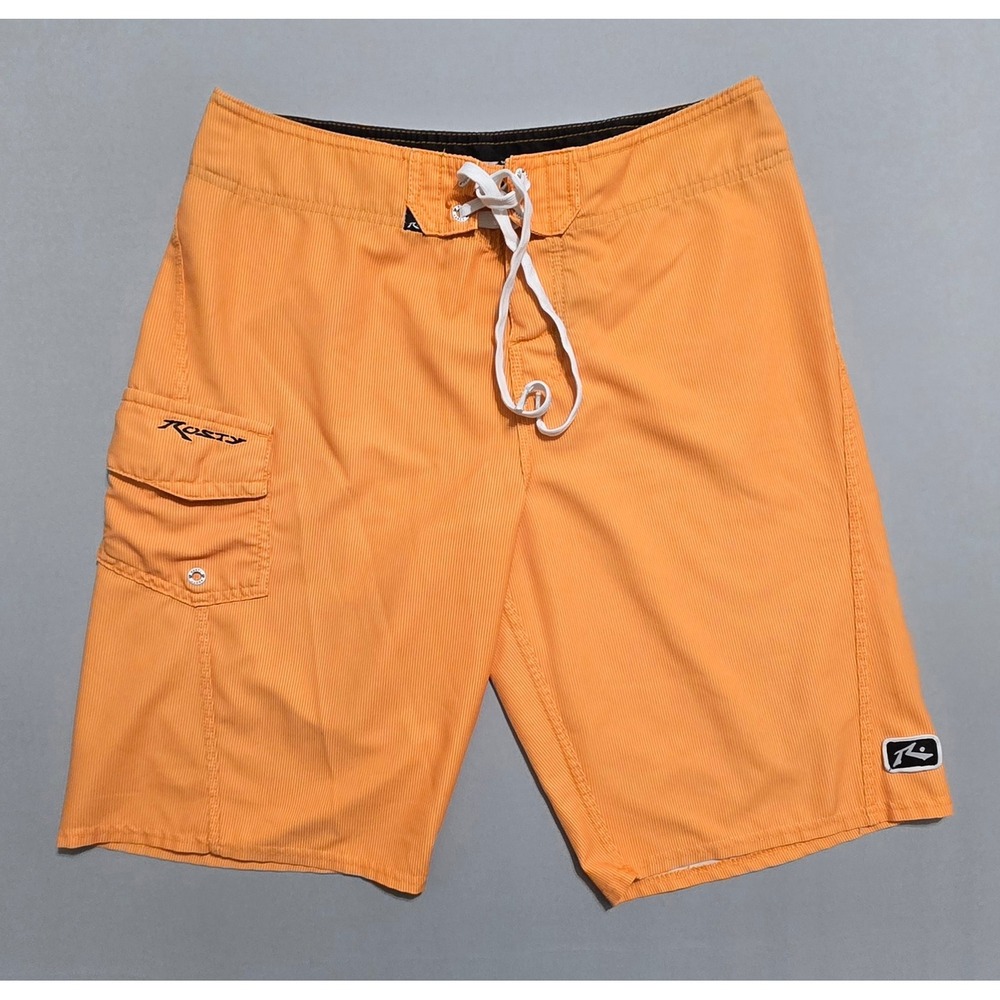 Rusty Board Shorts Mens 30 Orange Pinstripe Cargo Pocket Swim Trunks R14106402